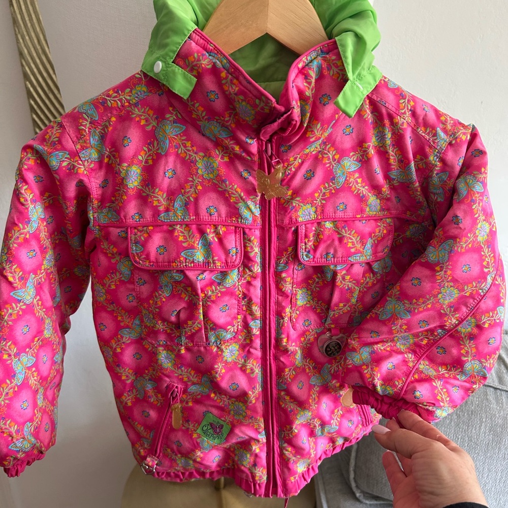 Obermeyer Girls Jacket Size 5 Pink Butterfly Floral Winter Snow Coat I-Grow